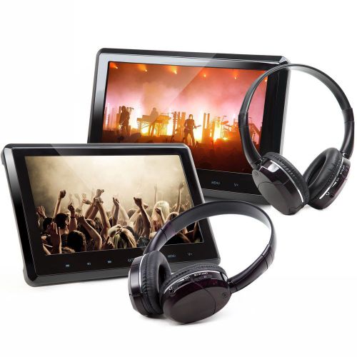 2x10.1&#034; black car headrest portable dvd/cd player pillow usb/sd a mp3 headset