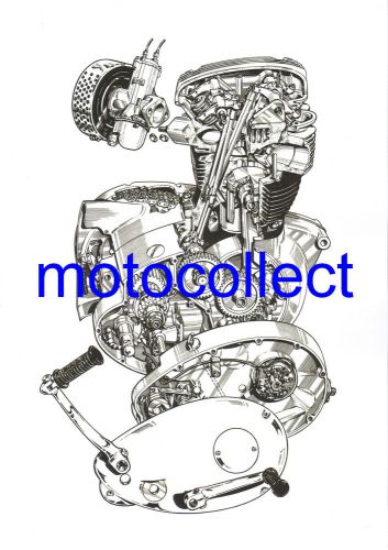 Bsa a65 engine - cutaway technical drawing..a3 size..more bsa prints available