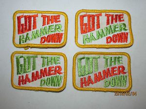 Lot of 4 vintage &#034;got the hammer down&#034; patches, hot rods, cool! good condition!