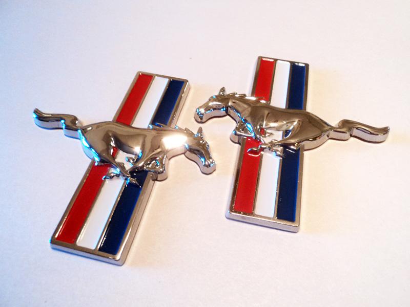 1965-2011 mustang running horse fender emblems tri bar pony stick on pair