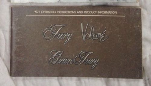 Plymouth fury volare gran fury owners manual 1977