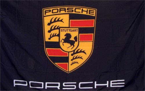 Premium polyester black porsche logo 3&#039; x 5&#039; dealer flag banner