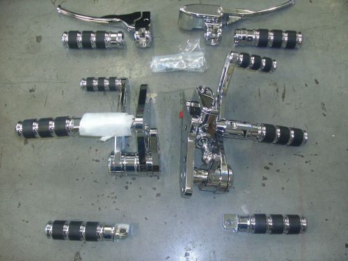 Complete set hand &amp; foot controls, grips, pegs, billet chrome, 9/16 front m/cyl