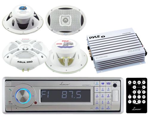 Marine 7.7&#034; &amp; 6x9&#034; speakers, 400w amplifier, lanzar bluetooth usb cd aux radio