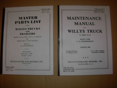 Willys 1/4 ton 4x4 u.s. government  jeep maintenance &amp; parts manuals -re-prints