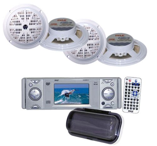 Pldmr3u marine dvd/cd weatherband aux receiver+ 4x 4&#034; black speakers package