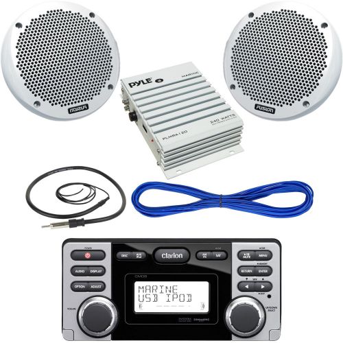 Clarion yacht cd-usb-mp3 receiver, 6"150w speaker, car amplifier, wire, antenna