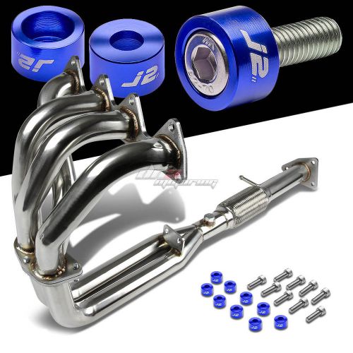J2 for h22 bb1 stainless flex exhaust manifold header+blue washer cup bolts