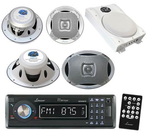 Marine boat yacht cd mp3 receiver w/bluetooth 1000w slim amplifier + 4 speakers
