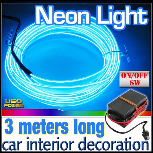Flexible neon light glow el wire rope car party strip + driver 3m 12v tube blue