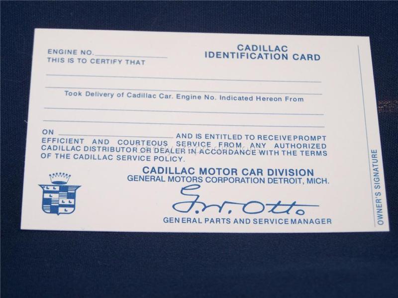 1942 - 1958 cadillac owners identification card 