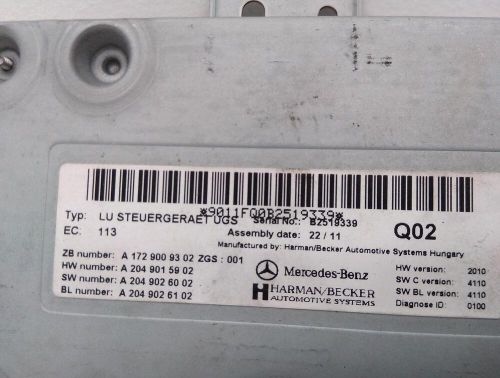 Mercedes c class media interface control unit w204, 2007-01/15 a2049025902
