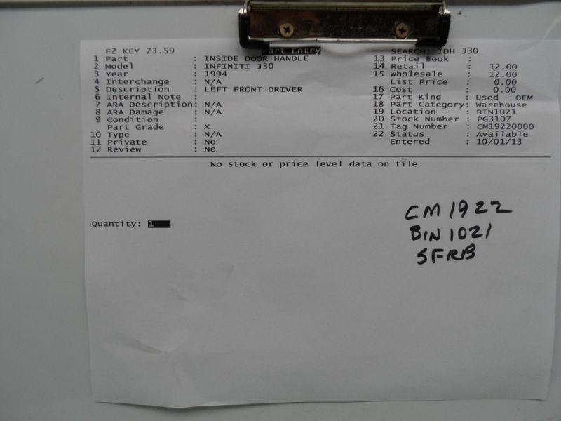 LEFT FRONT DRIVER INSIDE DOOR HANDLE INFINITI J30 1994, US $12.00, image 2