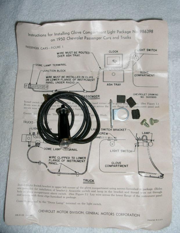 Nos chevy gm glove compartment box lamp assembly #986398 1950 chevy car or truck
