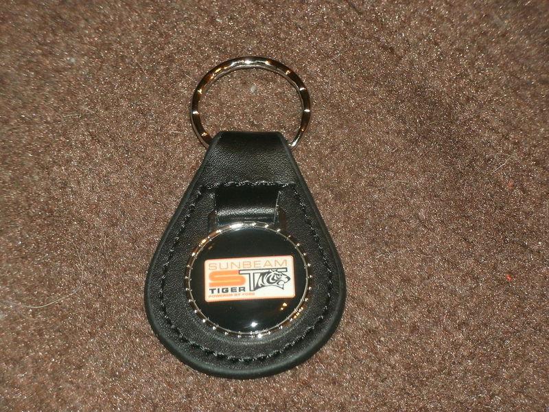 1960's sunbeam tiger vintage logo leather keychain keyring new black nice!