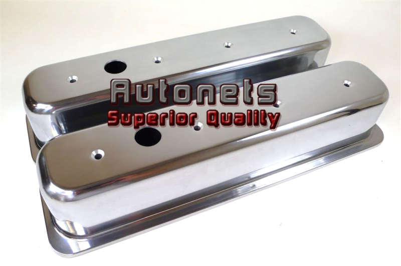 Tall sbc 305,350 center bolt polished aluminum valve cover smooth 5.0 5.7 w/hole