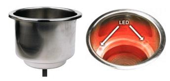 Ss red led light stainless steel beverage cup drink holder boat rv poker table