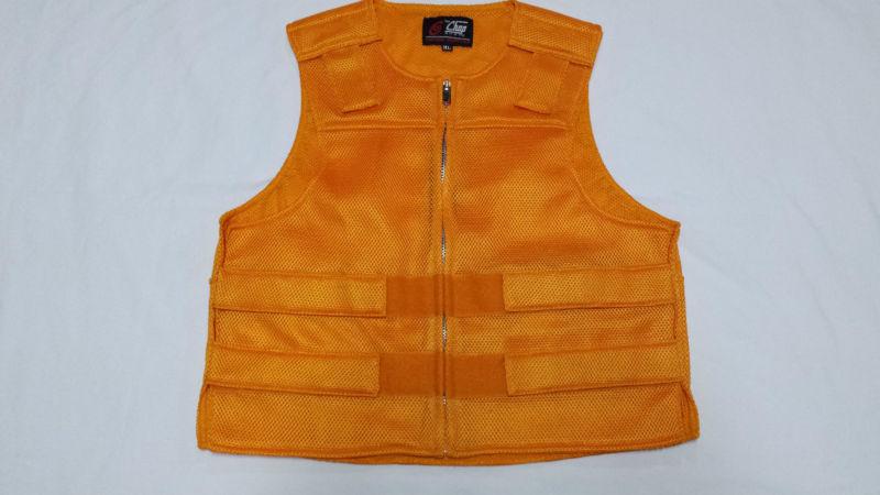 Golden orange perforated nylon bulletproof-style motorcycle vest