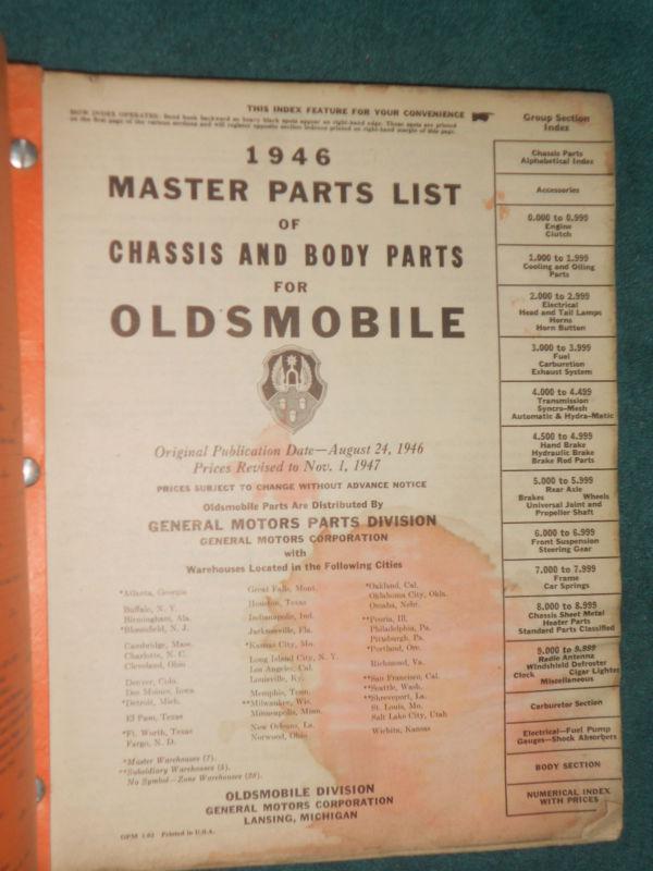 Find 19371946 OLDSMOBILE BODY & CHASSIS MASTER PARTS CATALOG 1938 1939