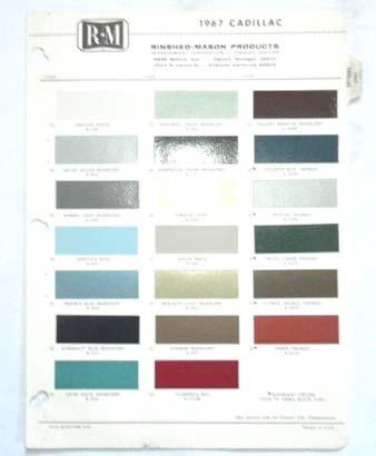1967 cadillac r-m color paint chip chart all models original 