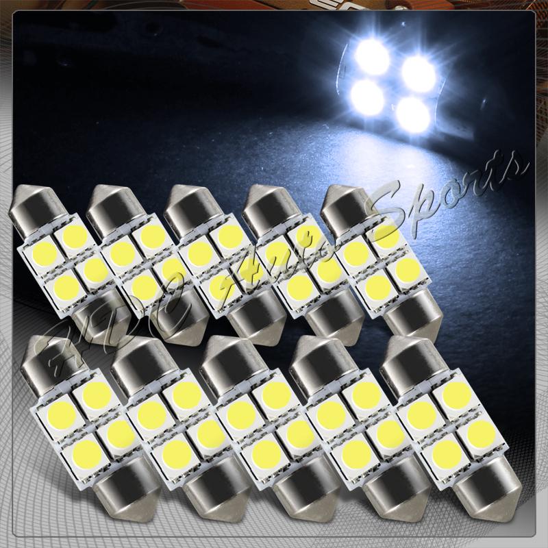 10x 31mm 4 smd white led festoon dome map glove box trunk replacement light bulb