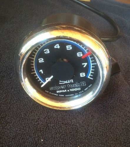 Vintage sun super tach tachometer sst-802 8000 rpm blue line with chrome cup