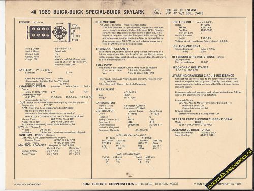 1969 buick special skylark v8 350 ci/230 hp engine car sun electronic spec sheet