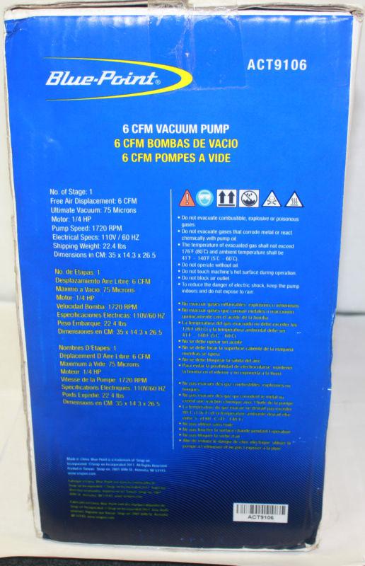 NEW Bluepoint ACT9106 ROTARY VANE DEEP 6CFM VACUUM PUMP , US $259.99, image 2