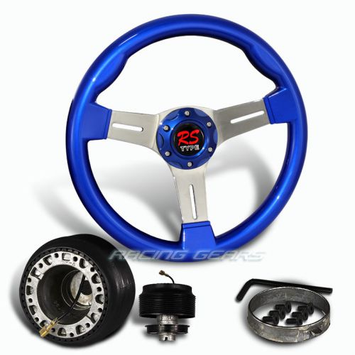 For honda acura 6 hole bolt blue wood chrome spoke steering wheel + hub combo