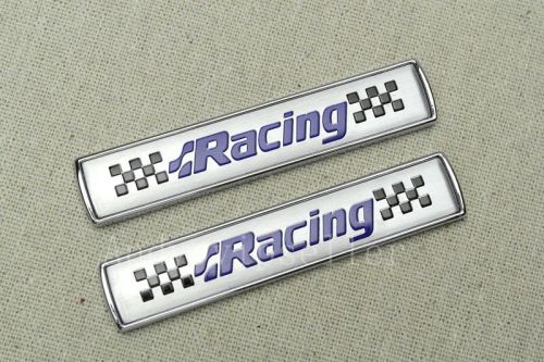 2pcs silver racing car both sides aluminum &amp; abs plastic sticker badge emblem