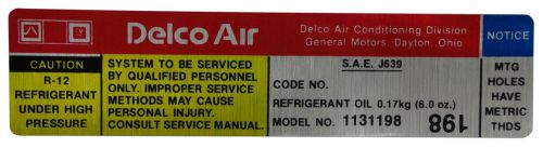 1979 oldsmobile delco ac compressor decal