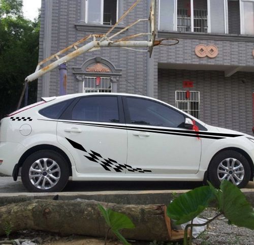 Car decal vinyl graphics side sticker body stripe checked flags for focus #cb116