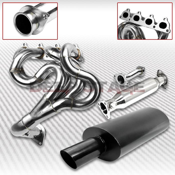 Exhaust manifold header +pipe+black oval muffler 88-00 civic/crx/del sol d15/d16
