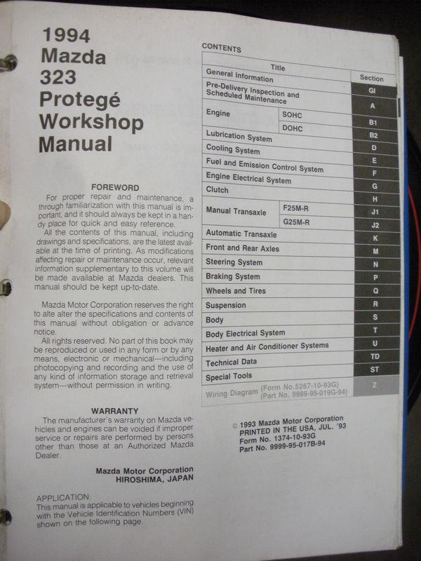 1994 mazda 323/protege workshop manual