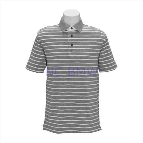 Bmw genuine logo oem factory men&#039;s gray grey striped polo shirt / l large
