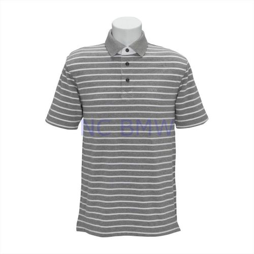 Bmw genuine logo oem factory men's gray grey striped polo shirt / l large