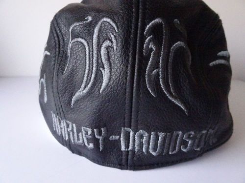 Harley davidson leather skull cap doo rag w flame embroidery mens size m medium
