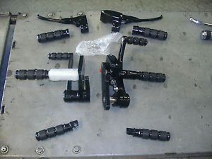 Complete set hand &amp; foot controls, grips, pegs, billet black, 9/16 front m/cyl