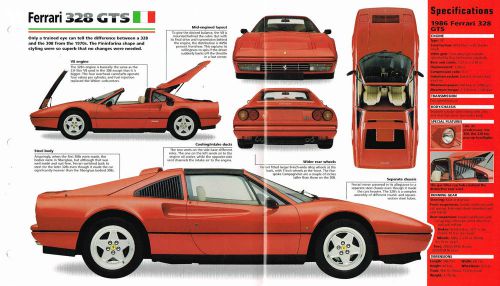 Ferrari 328 gts spec sheet/brochure/prospekt:1985,1986