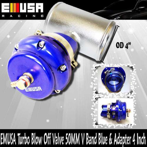 Emusa universal blow off valve 50mm v band blue &amp; 4&#034; adapter for accord crx