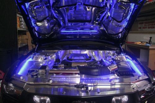 Mustang radiator cover perforated illuminated v8 &amp; gt 5.0 2011-2012-273039 blue