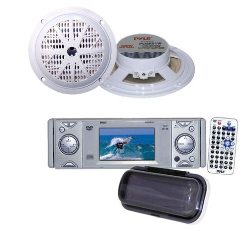 New pldmr3u indash marine cd/dvd receiver w/3&#039;&#039; built in monitor+4&#034; blk speakers