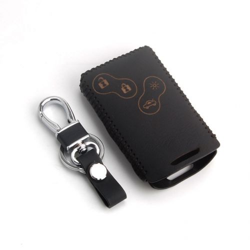 Black thread leather remote key holder case cover 4btn for renault laguna koleos