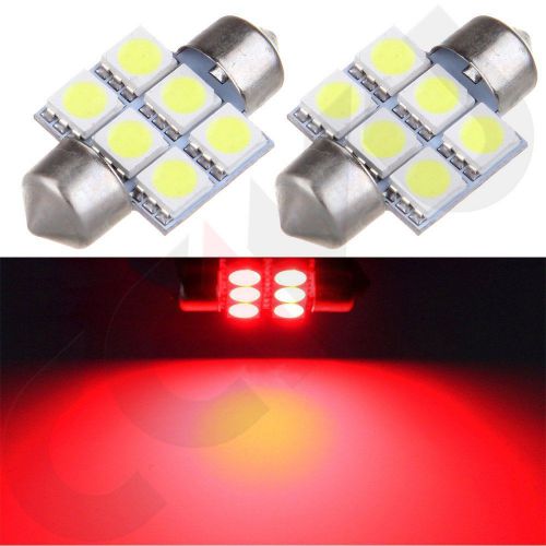 2x super red led car bulb 31mm festoon 6 smd dome map interior light lamp de3175