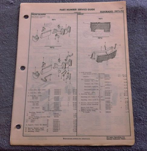 1971 71 72 cadillac eldorado parts manual - service guide illustrations numbers