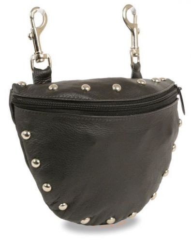 Milwaukee leather leather studded zipper closure belt bag w/ belt clasps