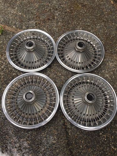 Vintage set of four 14&#034; ford, chevy, dodge wire spoke wheel covers hubcaps