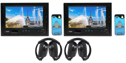 2 boss bv7hir 7&#034; headrest monitors + (2) wireless headphones + stand mount