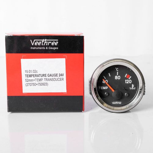 Vintage veethree black 52mm temperature gage 24v + temp. transducer