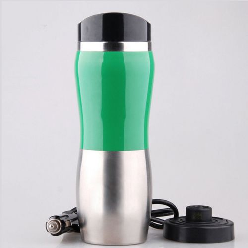Portable car 12v stainless steel kettle cup warm hot water 100° heater mug green